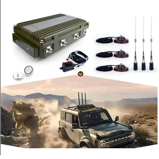 Anti-drone jamming device blocking GPS L1, 2.4GHz and 5.8GHz signals