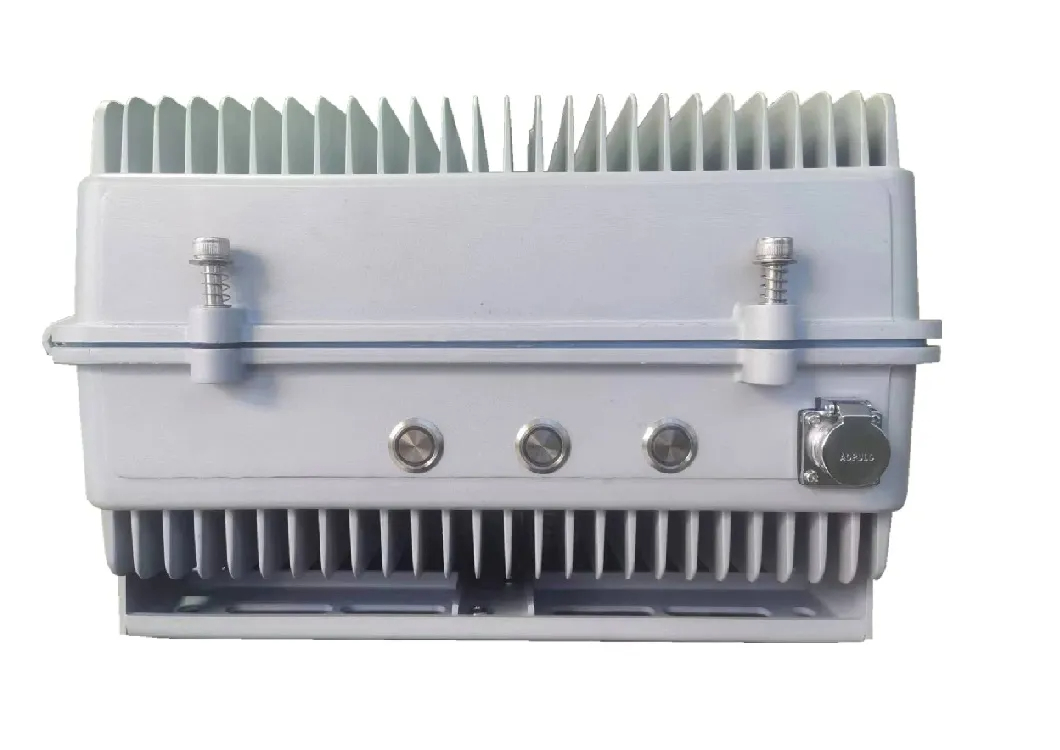 Anti-drone signal blockers with fin-style heat sinks