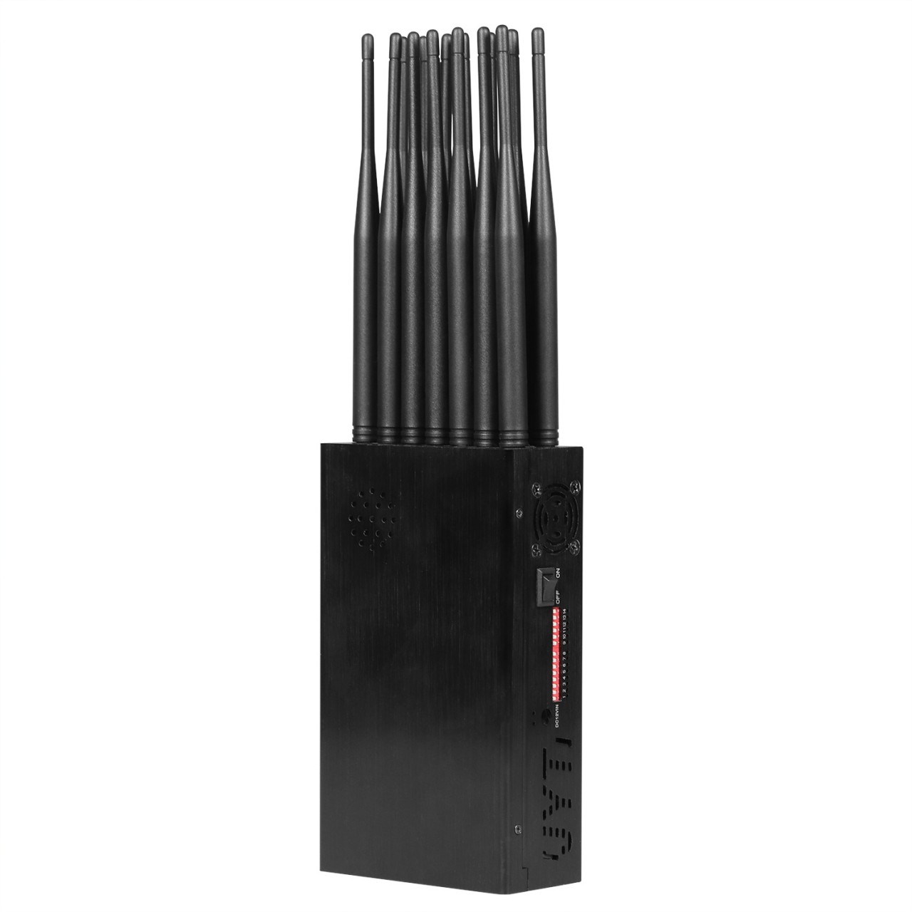 Handheld GPS tracker blocker featuring independent DIP switch control
