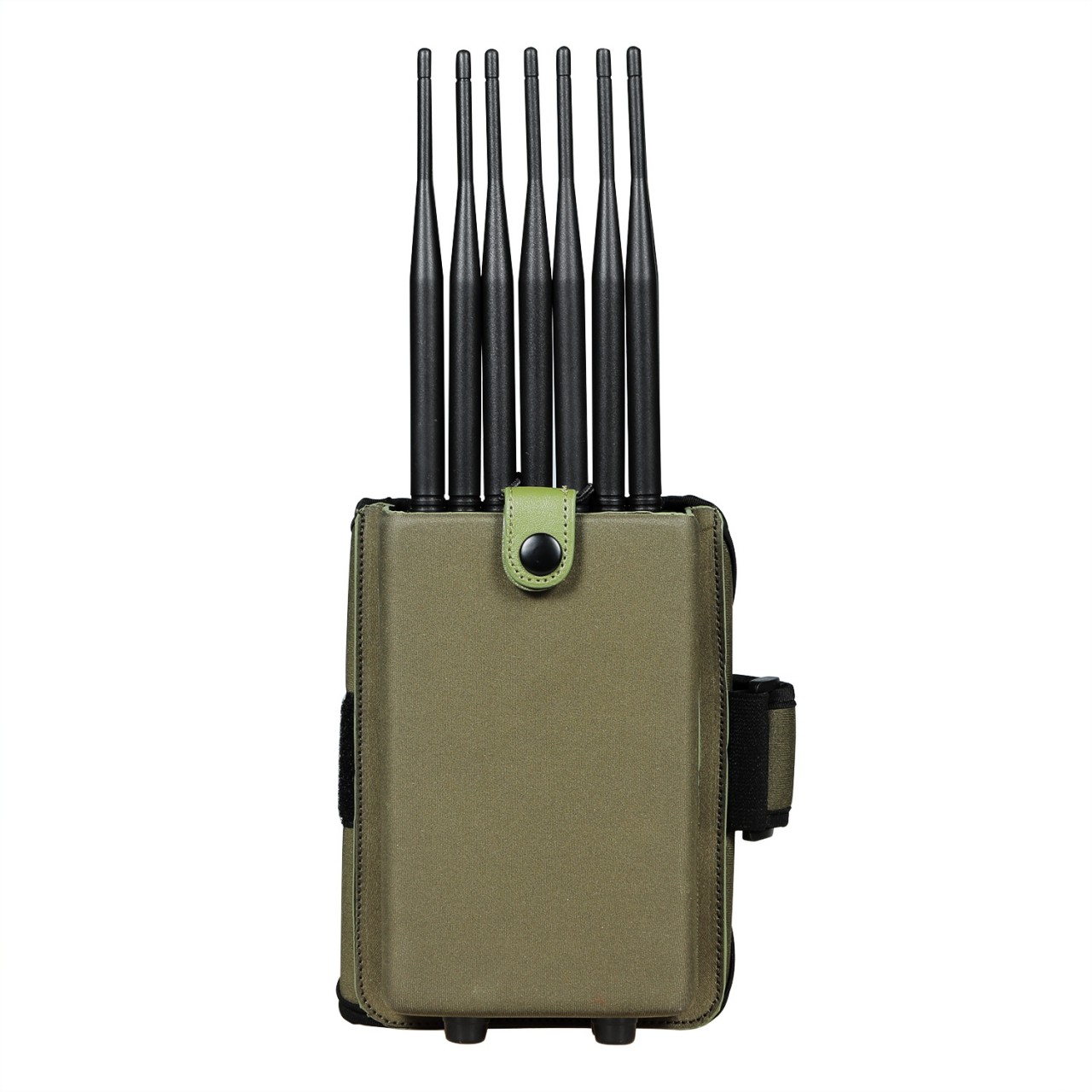 Cellular phone jammer with three cooling fans and front heatsink design