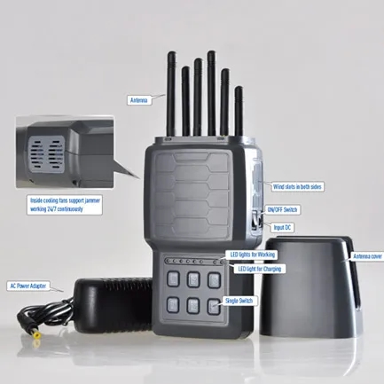 Network blocker with individual frequency selection buttons and LED indicators