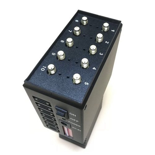 Handheld internet blocker device showing independent DIP switch band control switches