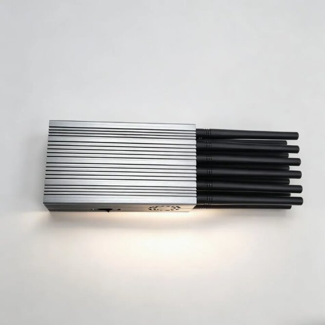 GPS tracker jammer for car showing vertical cooling grooves and side ventilation design