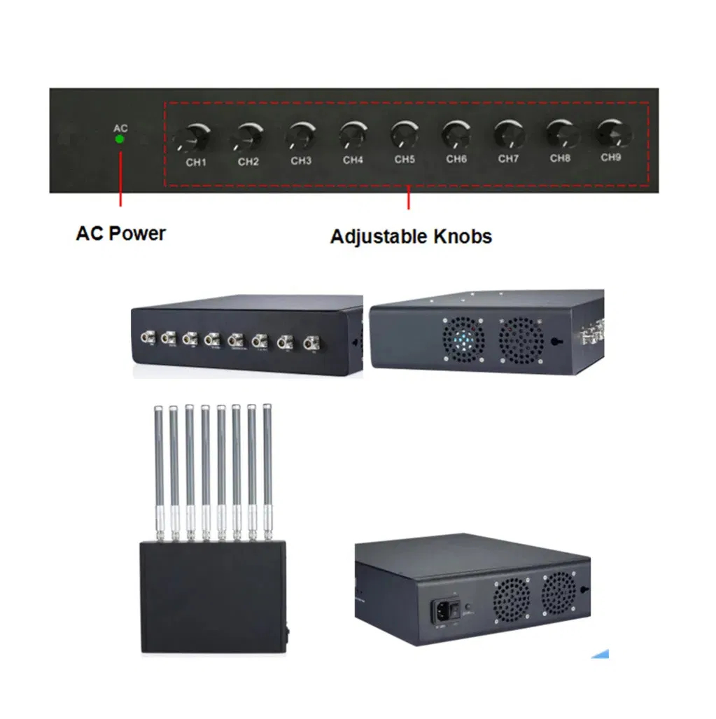 Desktop wireless signal jammer with AC 110-240V power input and knobs design