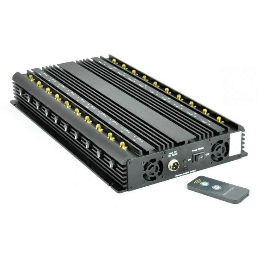 Mobile cell jammers featuring remote control operation and frequency labels