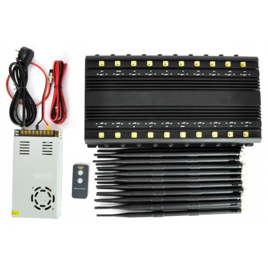 Multi-Frequency cell phone jammer with 50W power output and multiple antennas