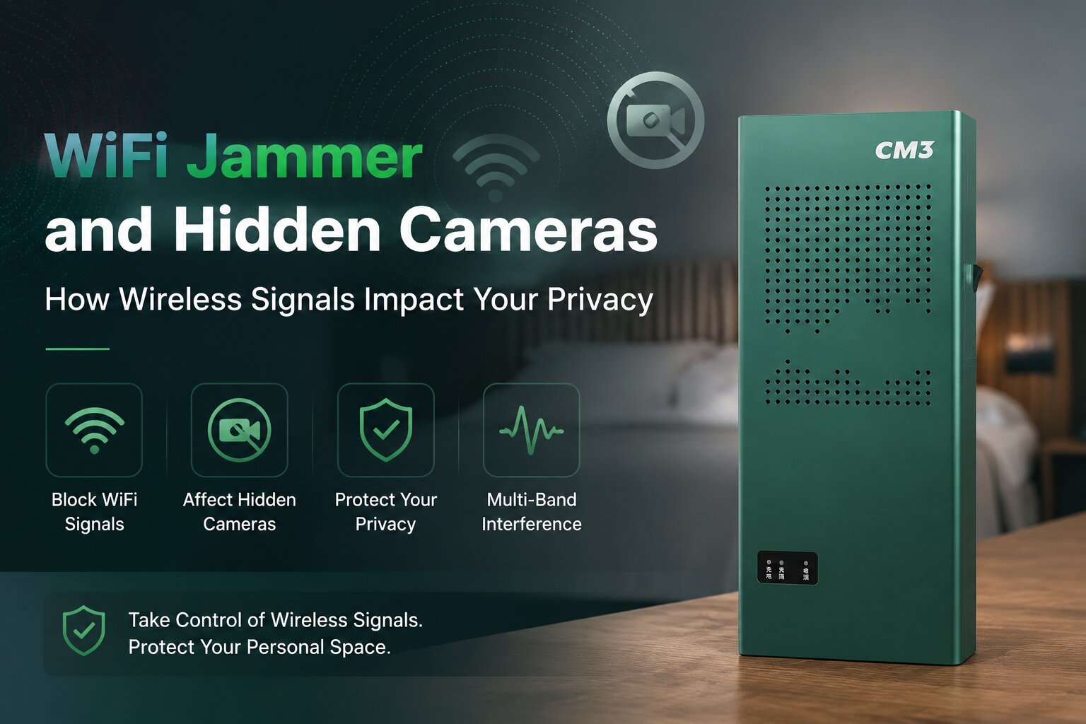 device used for wireless signal jamming with hidden camera concerns