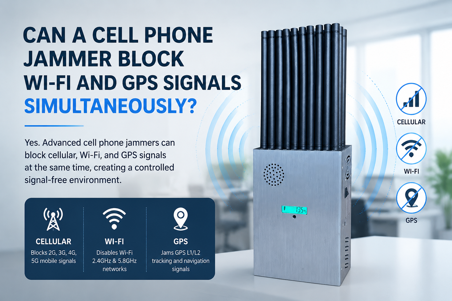 Do cellular phone jamming device work on Wi-Fi and GPS signals