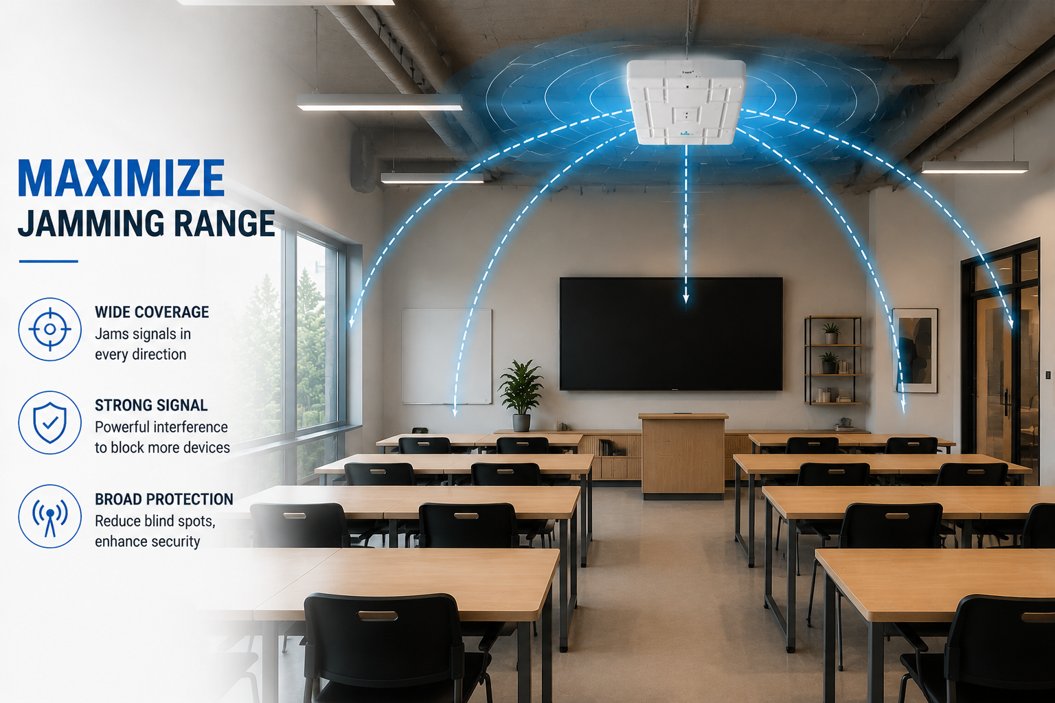 Maximize the blocking range of a classroom cell phone silencers